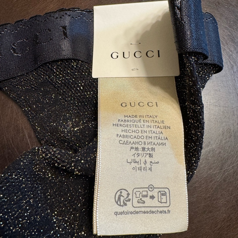 New Authentic Gucci GG Supreme Logo Tights Black Gold Size S - Picture 6 of 10